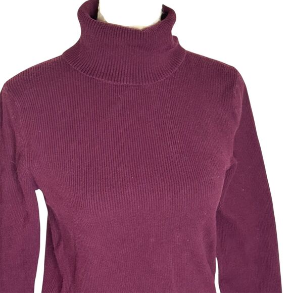 Eddie Bauer Rib Knit Turtleneck Sweater Top Shirt Pima Cotton Maroon M - Picture 2 of 5